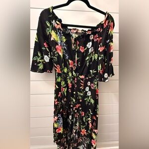 Black Floral Off-Shoulder Jumpsuit with elastic Waist